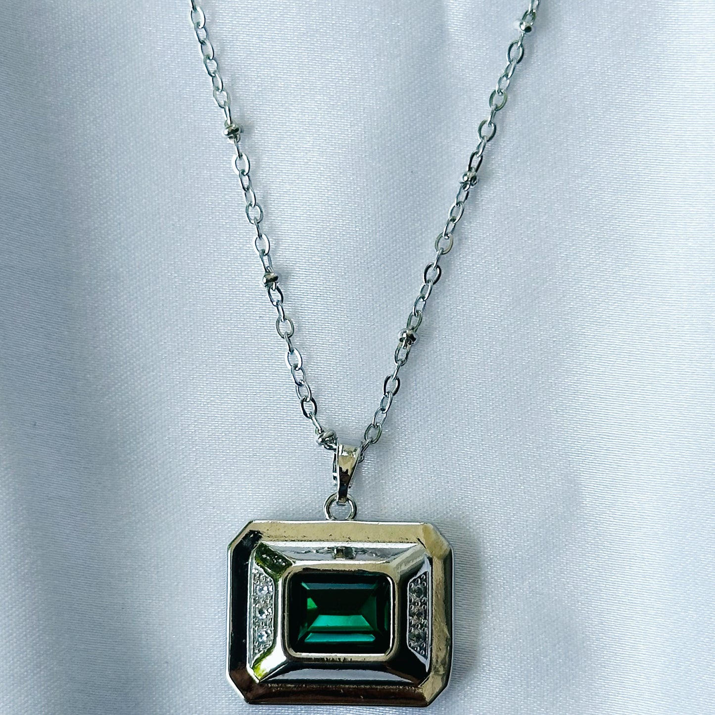 DIY 7 Interchangeable American Diamond Stones Silver Plated Necklace