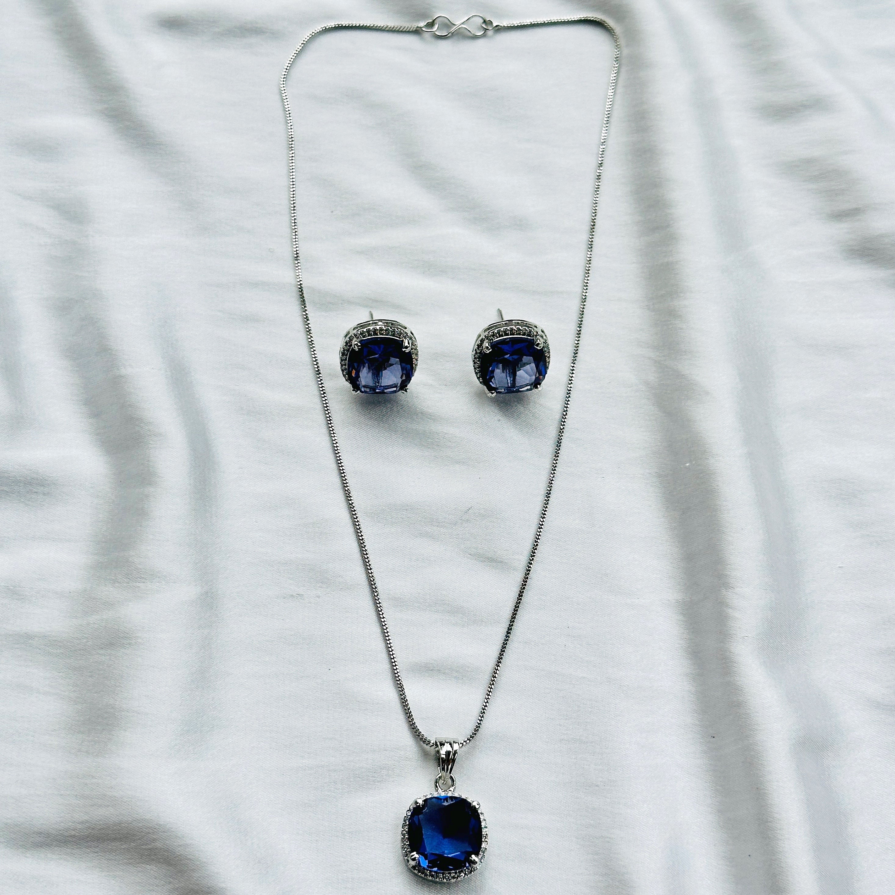 Deep Purple Amethyst Cubic Zircon American Diamond Silver Plated Pendant Set