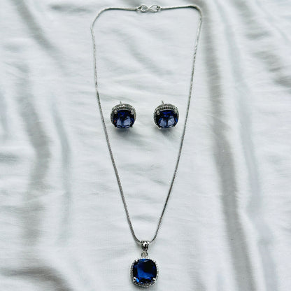 Deep Purple Amethyst Cubic Zircon American Diamond Silver Plated Pendant Set