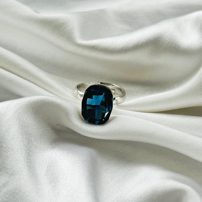 Blue Montana Swarovski Crystal Silver Plated Adjustable Ring