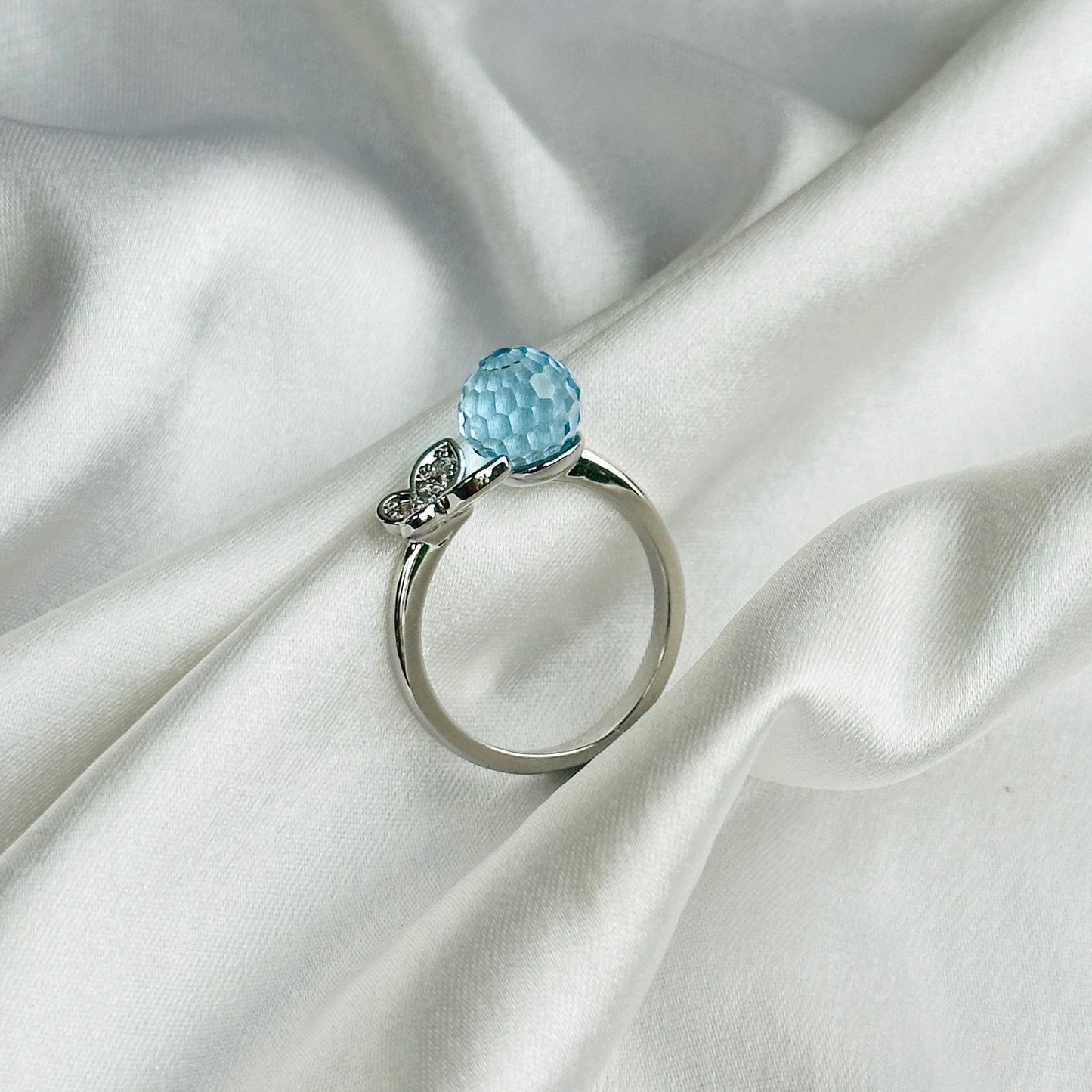 Aqua Blue Sapphire Crystal American Diamond Silver Plated Adjustable Ring