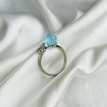 Aqua Blue Sapphire Crystal American Diamond Silver Plated Adjustable Ring