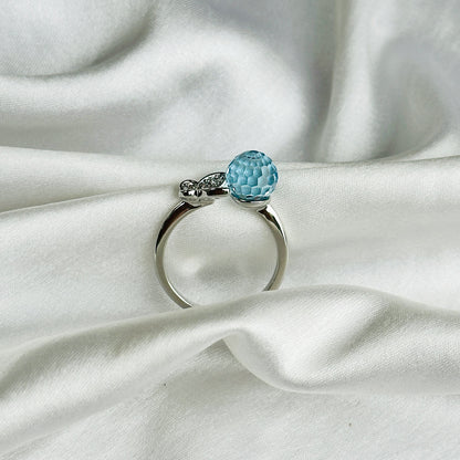 Aqua Blue Sapphire Crystal American Diamond Silver Plated Adjustable Ring