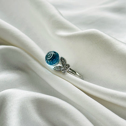 Aqua Blue Sapphire Crystal American Diamond Silver Plated Adjustable Ring