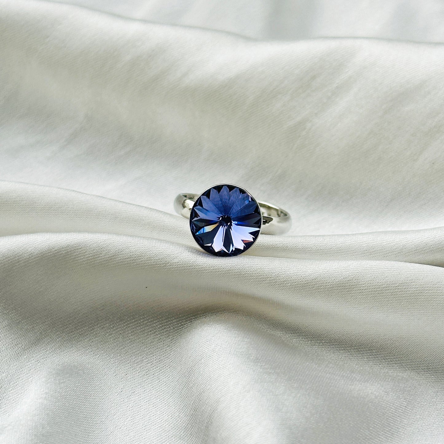 Purple Velvet Swarovski Crystal Silver Plated Adjustable Ring