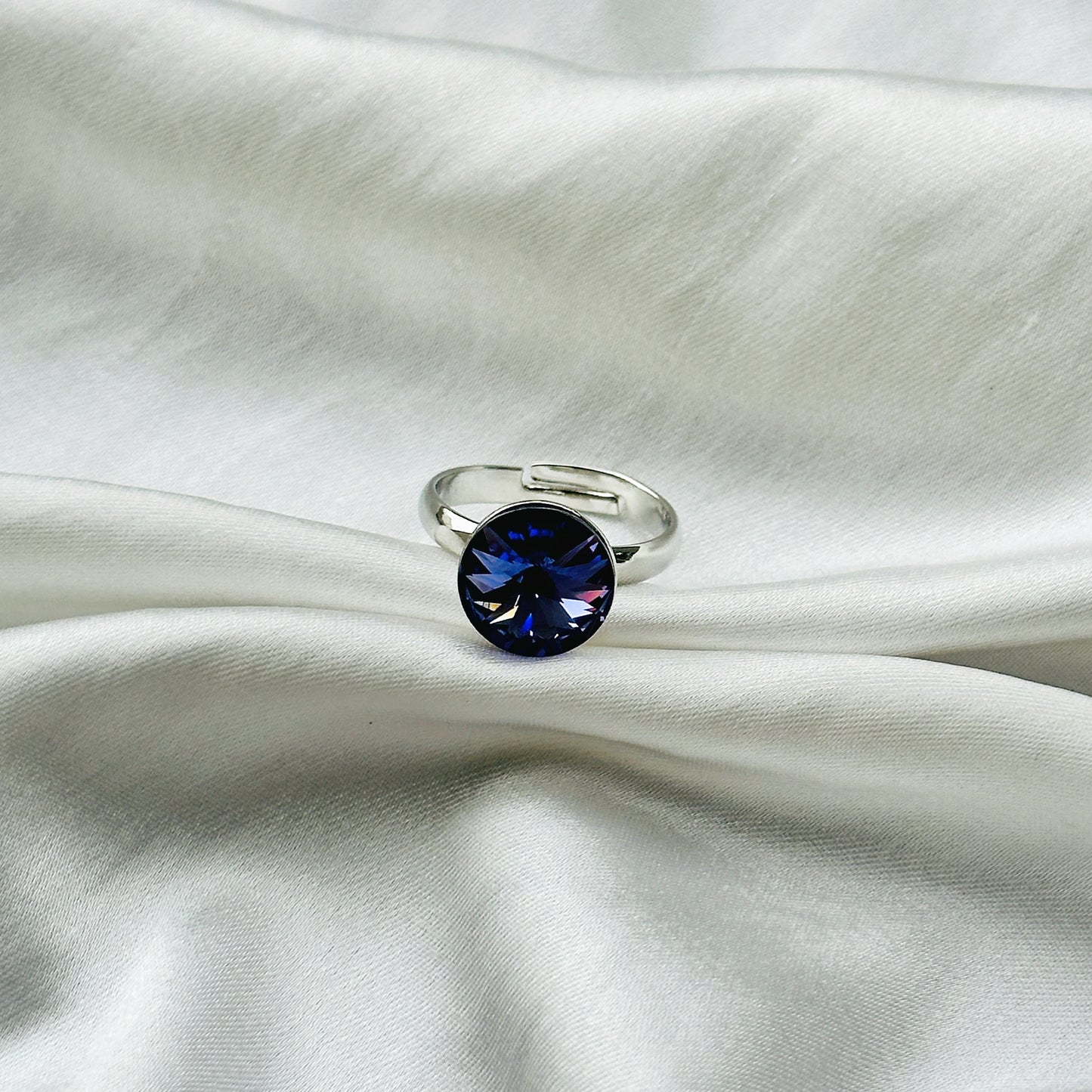 Purple Velvet Swarovski Crystal Silver Plated Adjustable Ring
