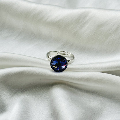 Purple Velvet Swarovski Crystal Silver Plated Adjustable Ring