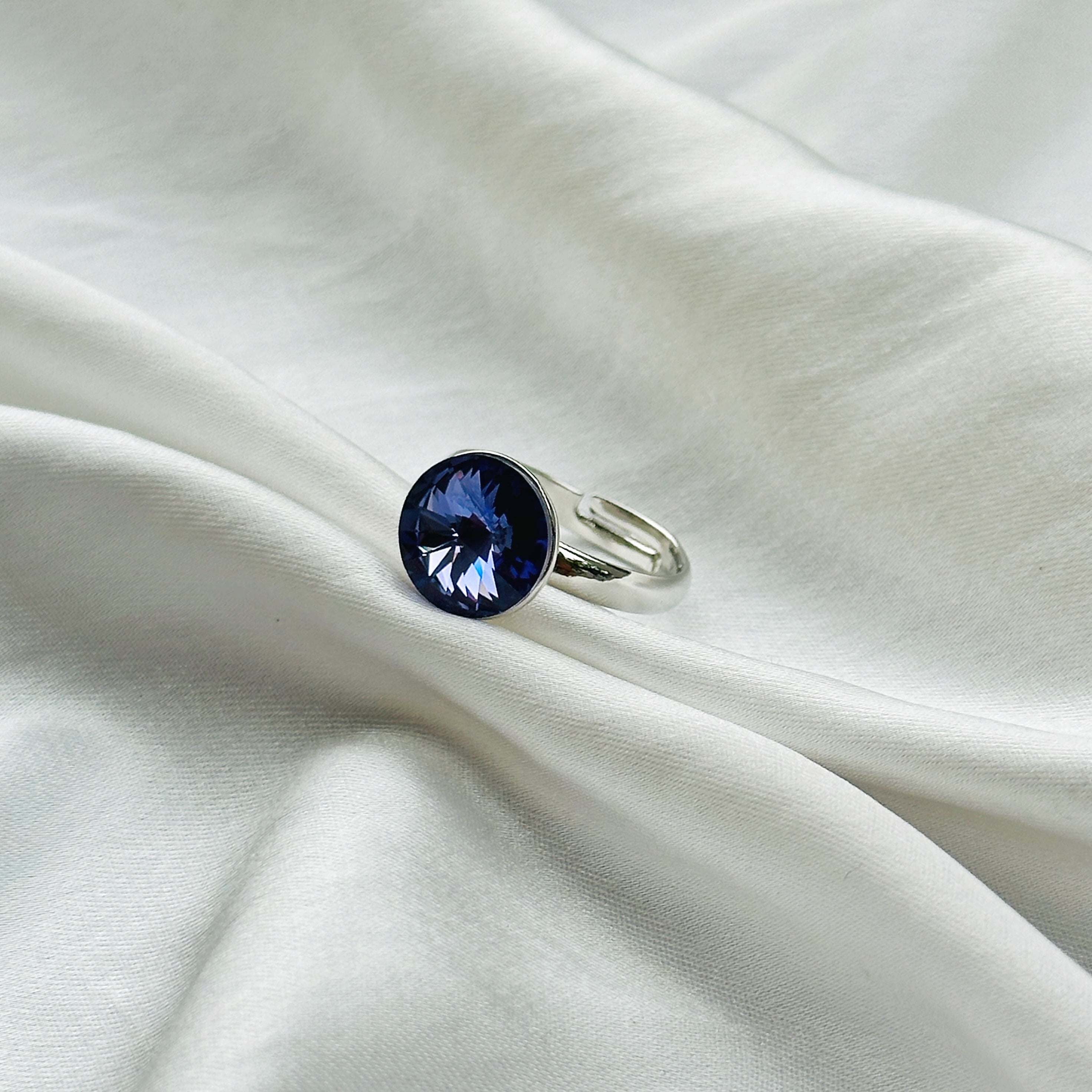 Purple Velvet Swarovski Crystal Silver Plated Adjustable Ring