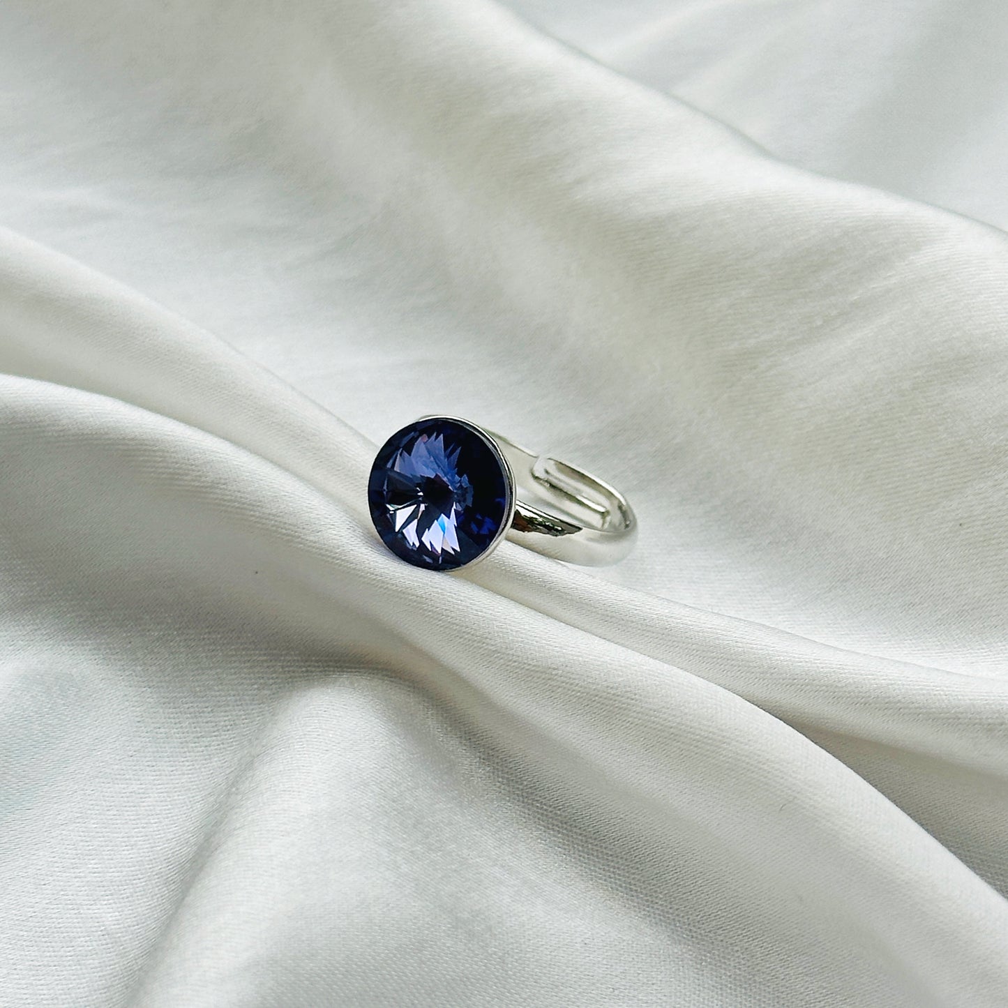 Purple Velvet Swarovski Crystal Silver Plated Adjustable Ring