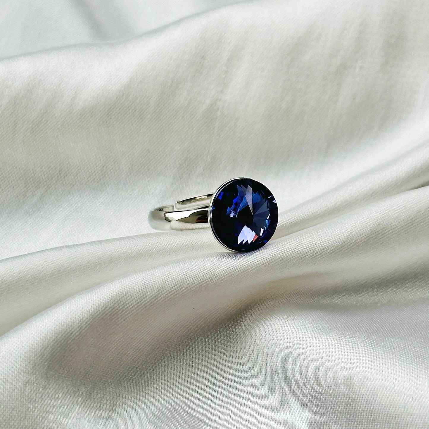 Purple Velvet Swarovski Crystal Silver Plated Adjustable Ring