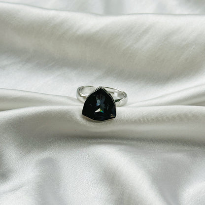Black Morion Swarovski Crystal Silver Plated Adjustable Ring