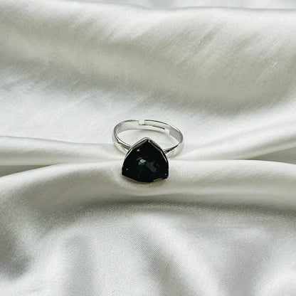 Black Morion Swarovski Crystal Silver Plated Adjustable Ring