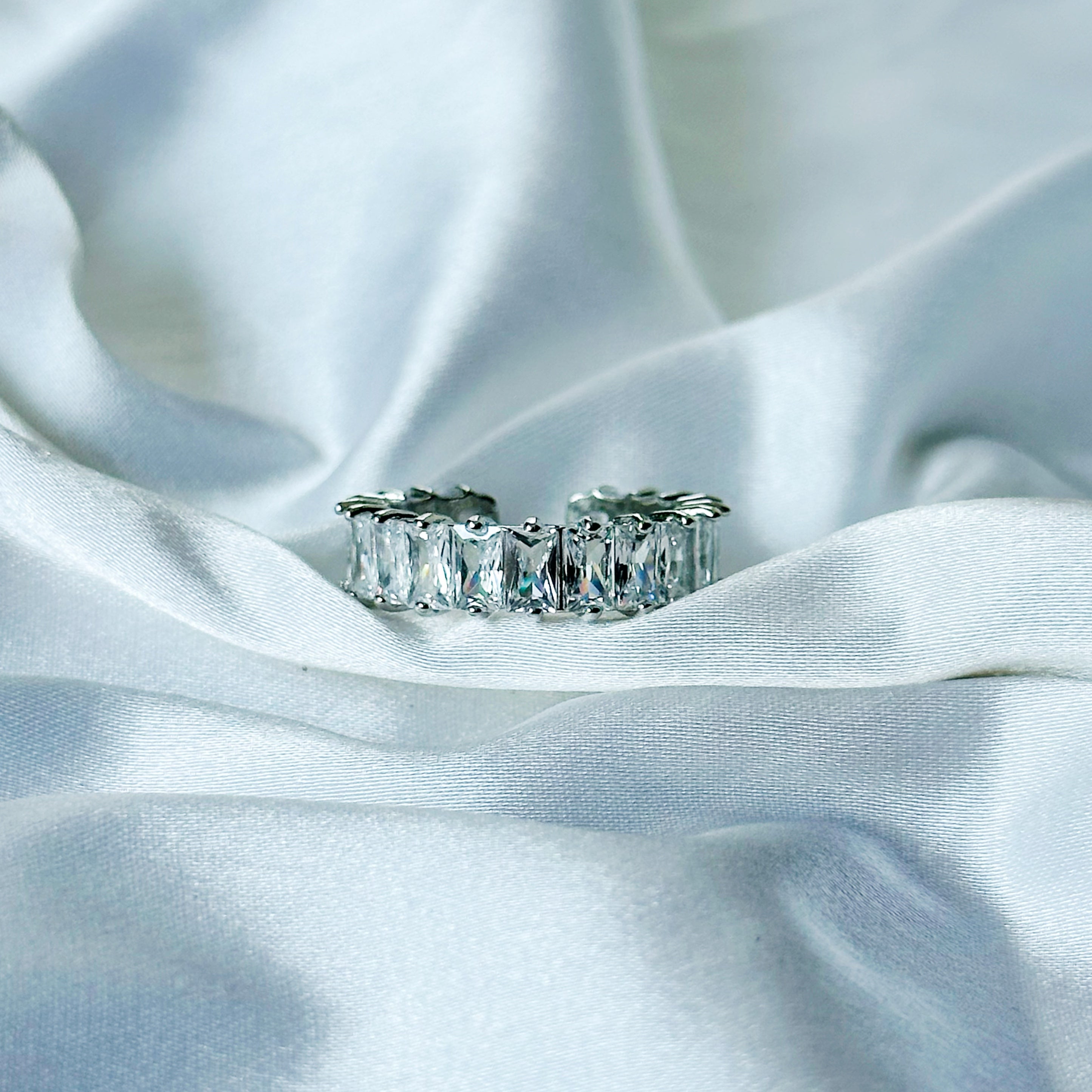 Matrix Design Solitaire Cubic Zircon American Diamond Silver Plated Adjustable Ring