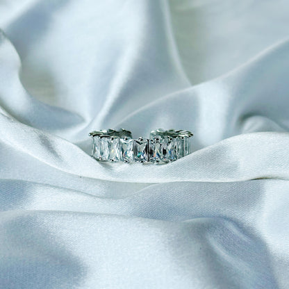 Matrix Design Solitaire Cubic Zircon American Diamond Silver Plated Adjustable Ring