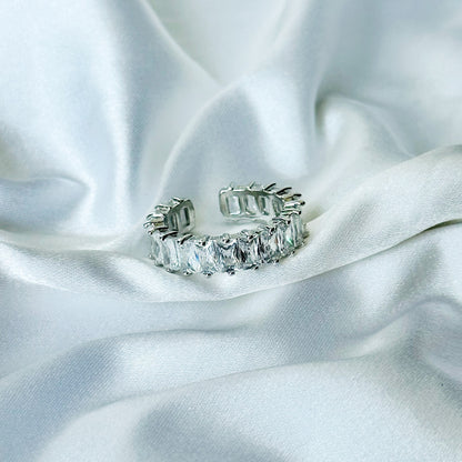 Matrix Design Solitaire Cubic Zircon American Diamond Silver Plated Adjustable Ring