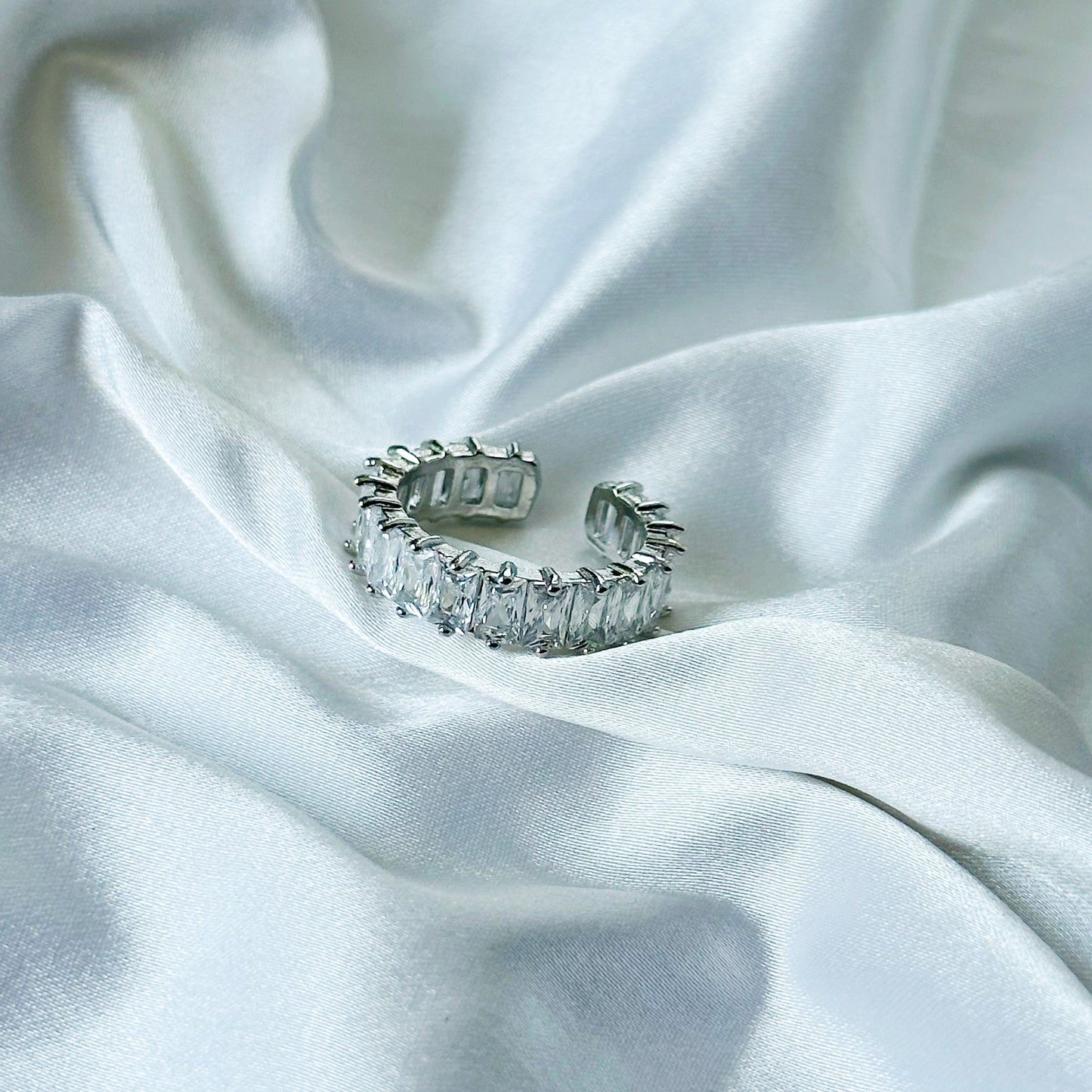 Matrix Design Solitaire Cubic Zircon American Diamond Silver Plated Adjustable Ring