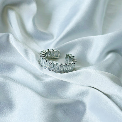 Matrix Design Solitaire Cubic Zircon American Diamond Silver Plated Adjustable Ring