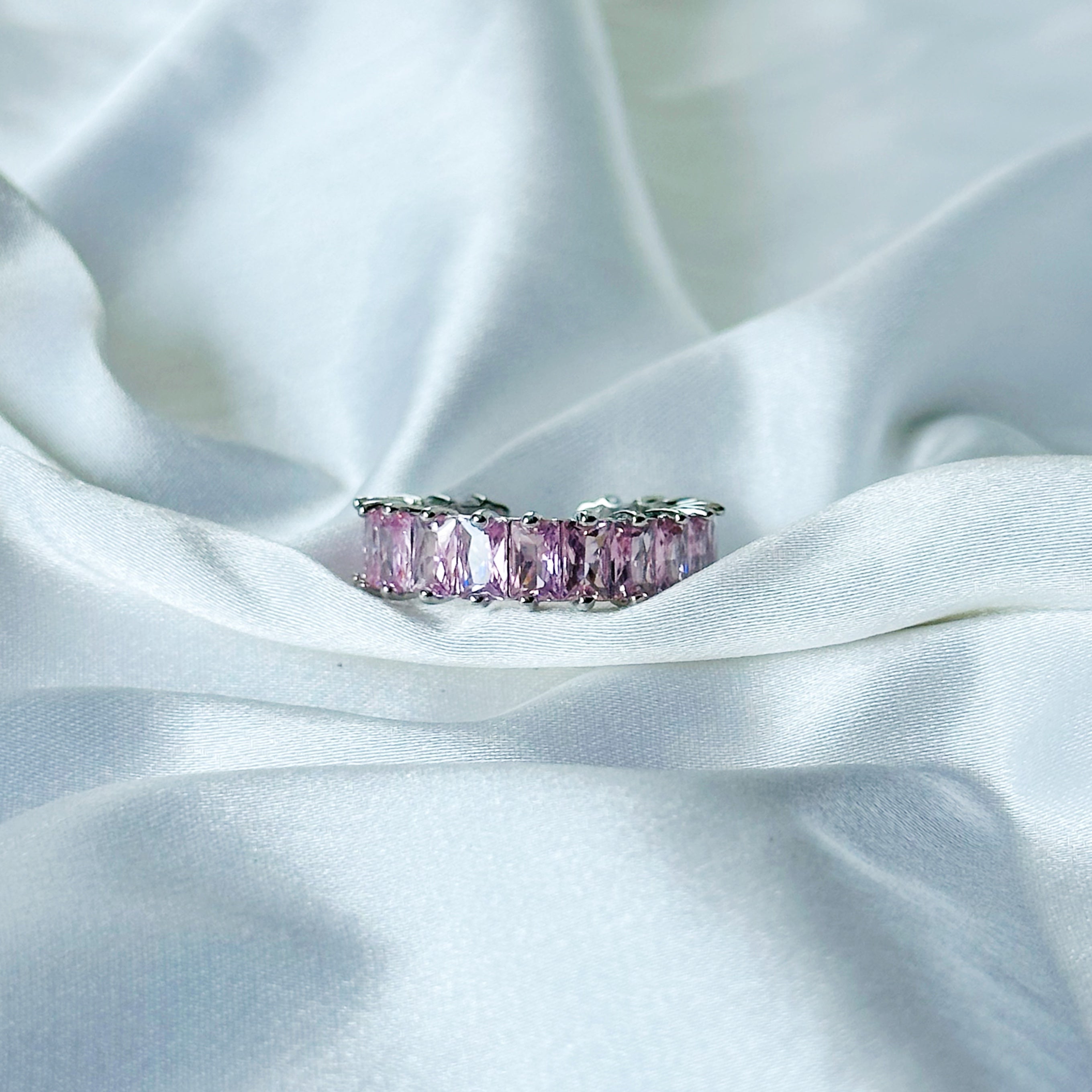 Matrix Design Pink Topaz Cubic Zircon American Diamond Silver Plated Adjustable Ring