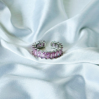 Matrix Design Pink Topaz Cubic Zircon American Diamond Silver Plated Adjustable Ring