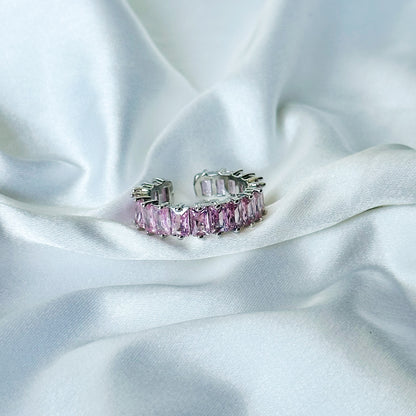 Matrix Design Pink Topaz Cubic Zircon American Diamond Silver Plated Adjustable Ring
