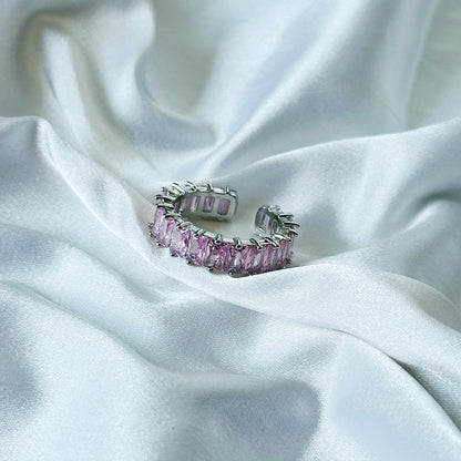 Matrix Design Pink Topaz Cubic Zircon American Diamond Silver Plated Adjustable Ring