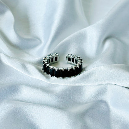 Matrix Design Black Zircon American Diamond Silver Plated Adjustable Ring