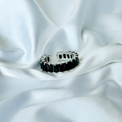 Matrix Design Black Zircon American Diamond Silver Plated Adjustable Ring