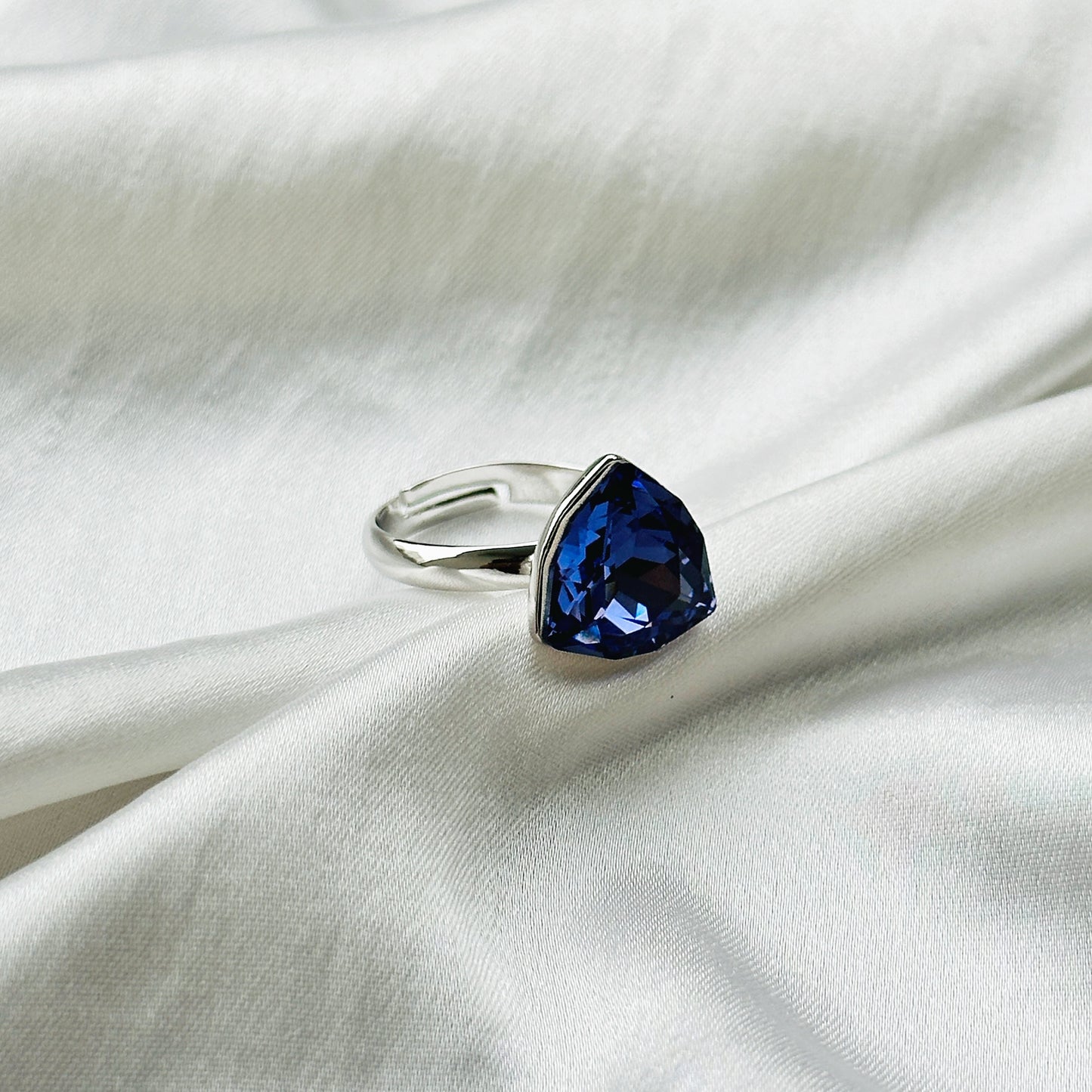 Purple Velvet Swarovski Crystal Silver Plated Adjustable Ring