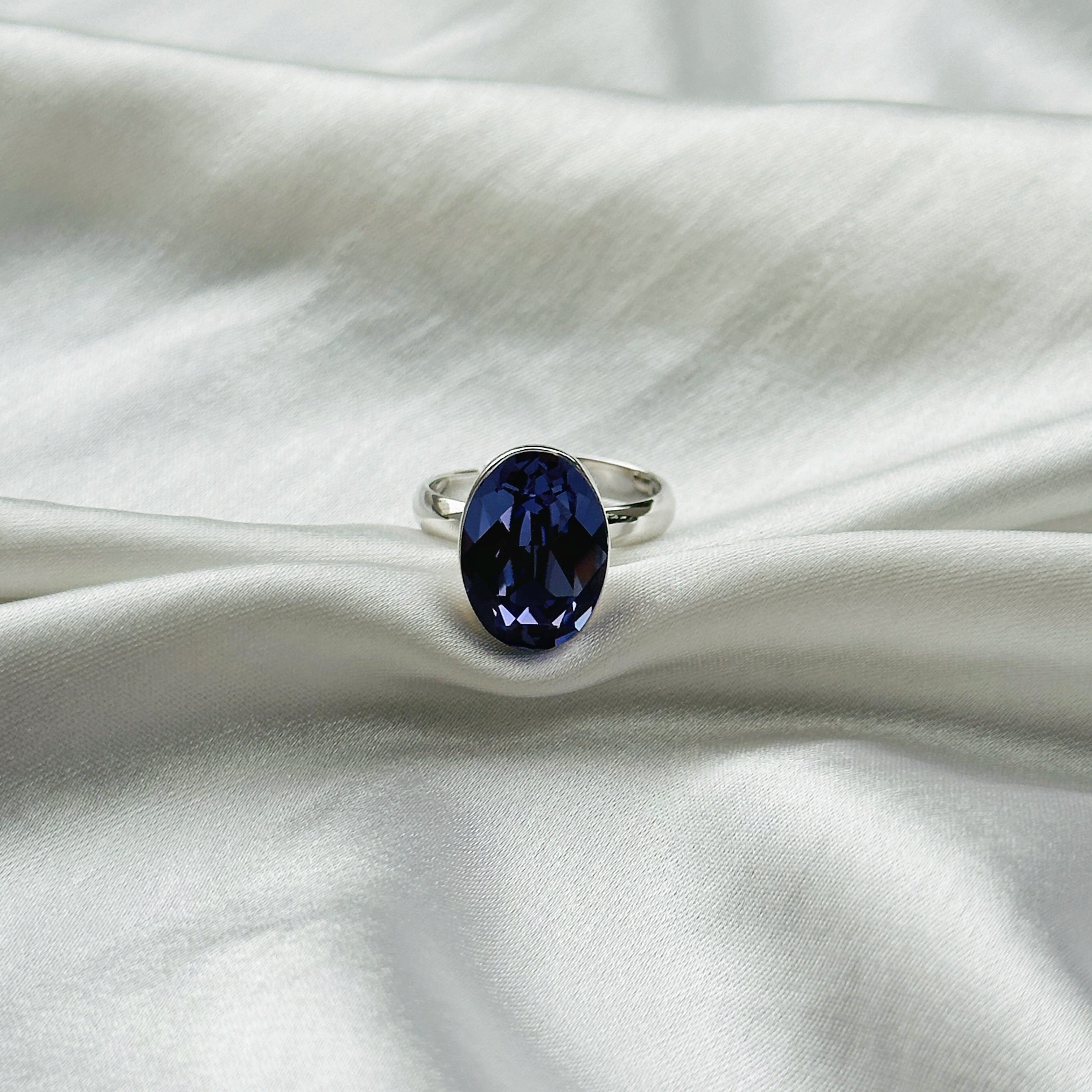 Purple Velvet Swarovski Crystal Silver Plated Adjustable Ring