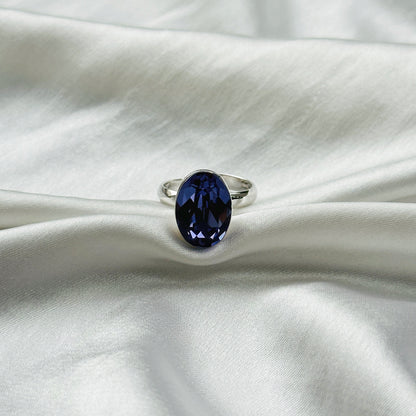 Purple Velvet Swarovski Crystal Silver Plated Adjustable Ring