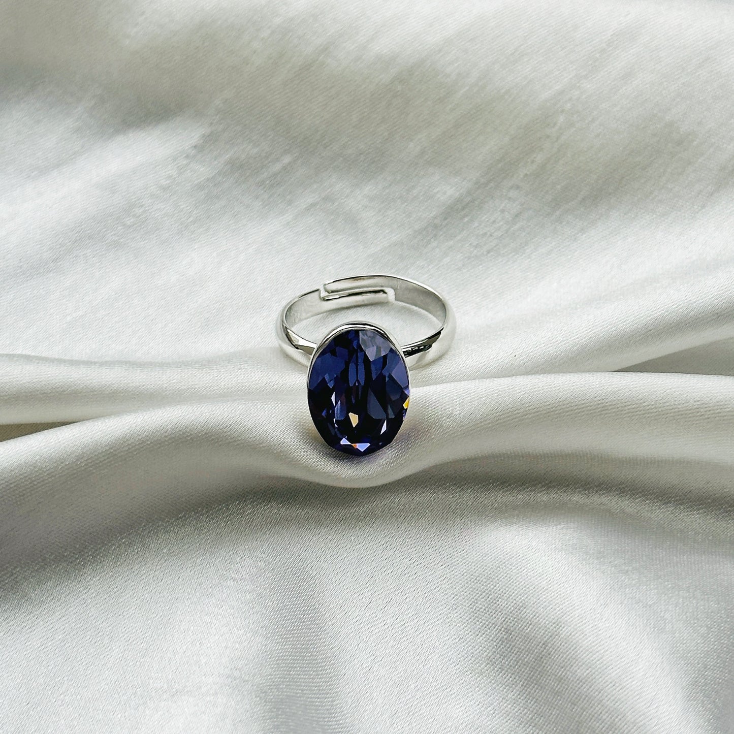 Purple Velvet Swarovski Crystal Silver Plated Adjustable Ring