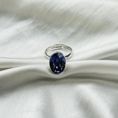Purple Velvet Swarovski Crystal Silver Plated Adjustable Ring