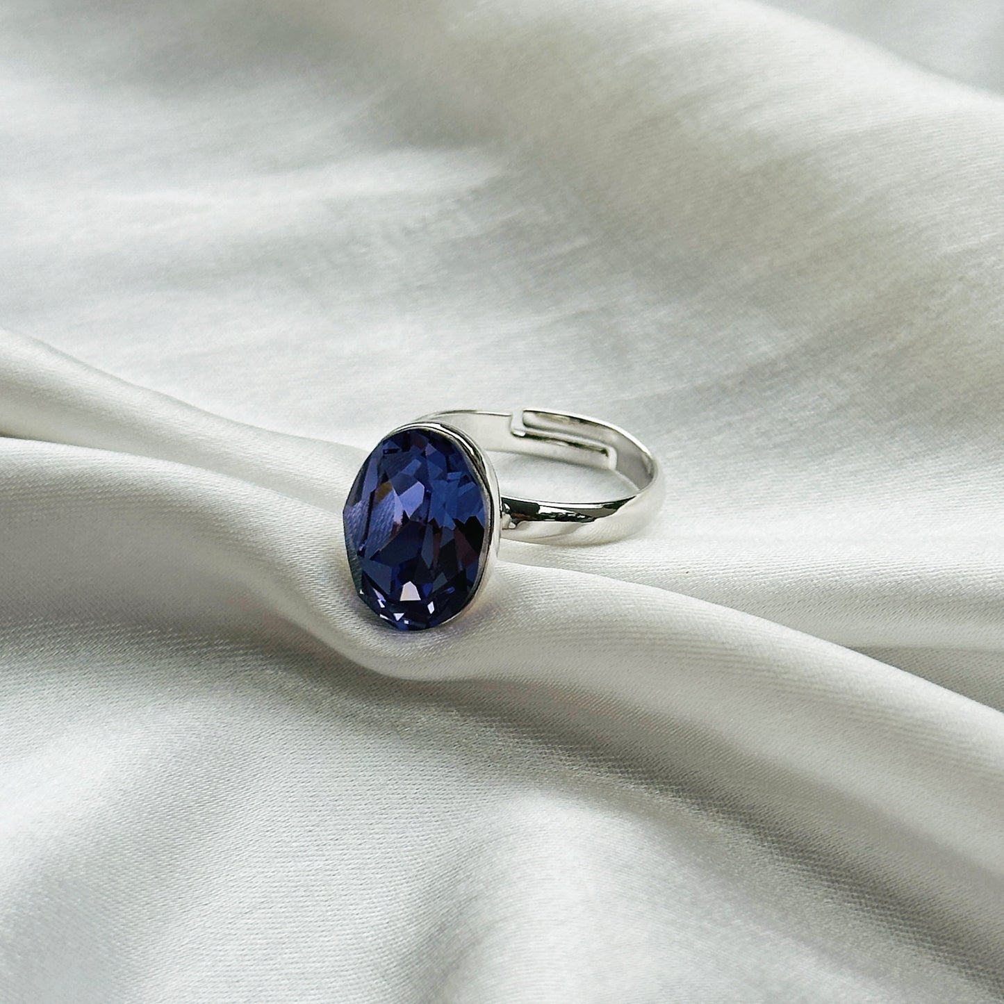 Purple Velvet Swarovski Crystal Silver Plated Adjustable Ring