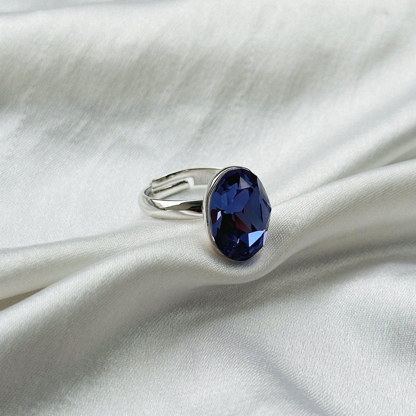 Purple Velvet Swarovski Crystal Silver Plated Adjustable Ring