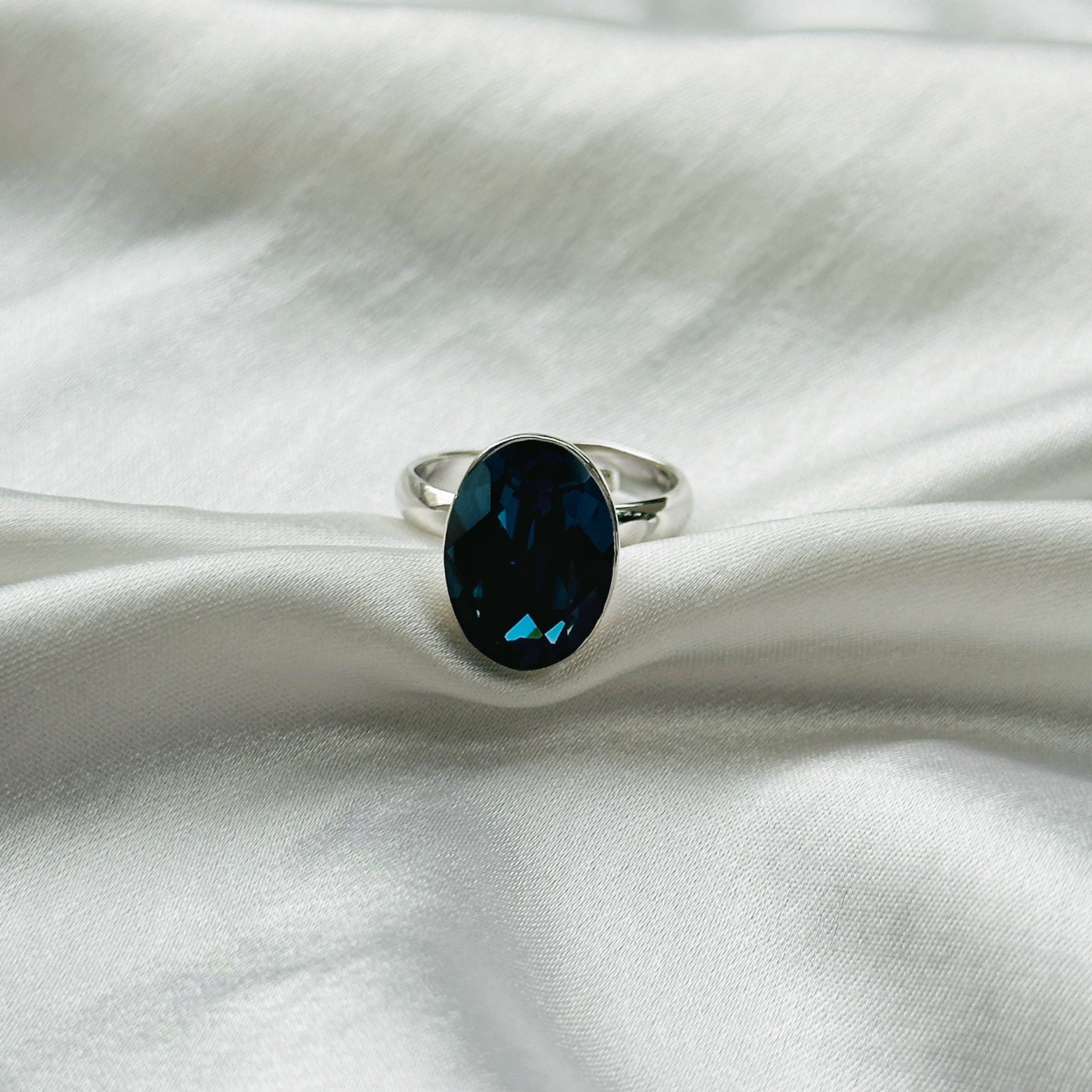 Blue Montana Swarovski Crystal Silver Plated Adjustable Ring