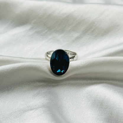 Blue Montana Swarovski Crystal Silver Plated Adjustable Ring