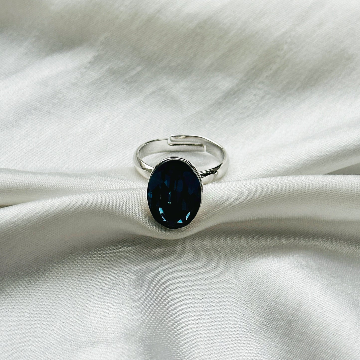 Blue Montana Swarovski Crystal Silver Plated Adjustable Ring
