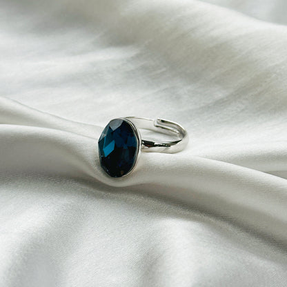 Blue Montana Swarovski Crystal Silver Plated Adjustable Ring