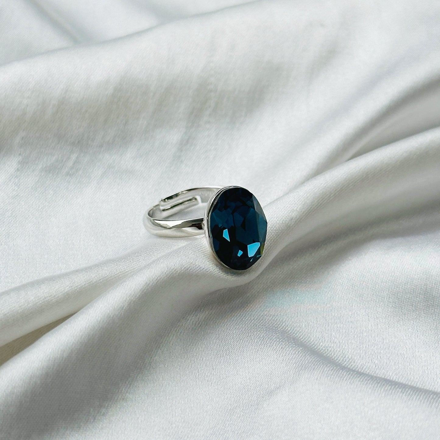 Blue Montana Swarovski Crystal Silver Plated Adjustable Ring