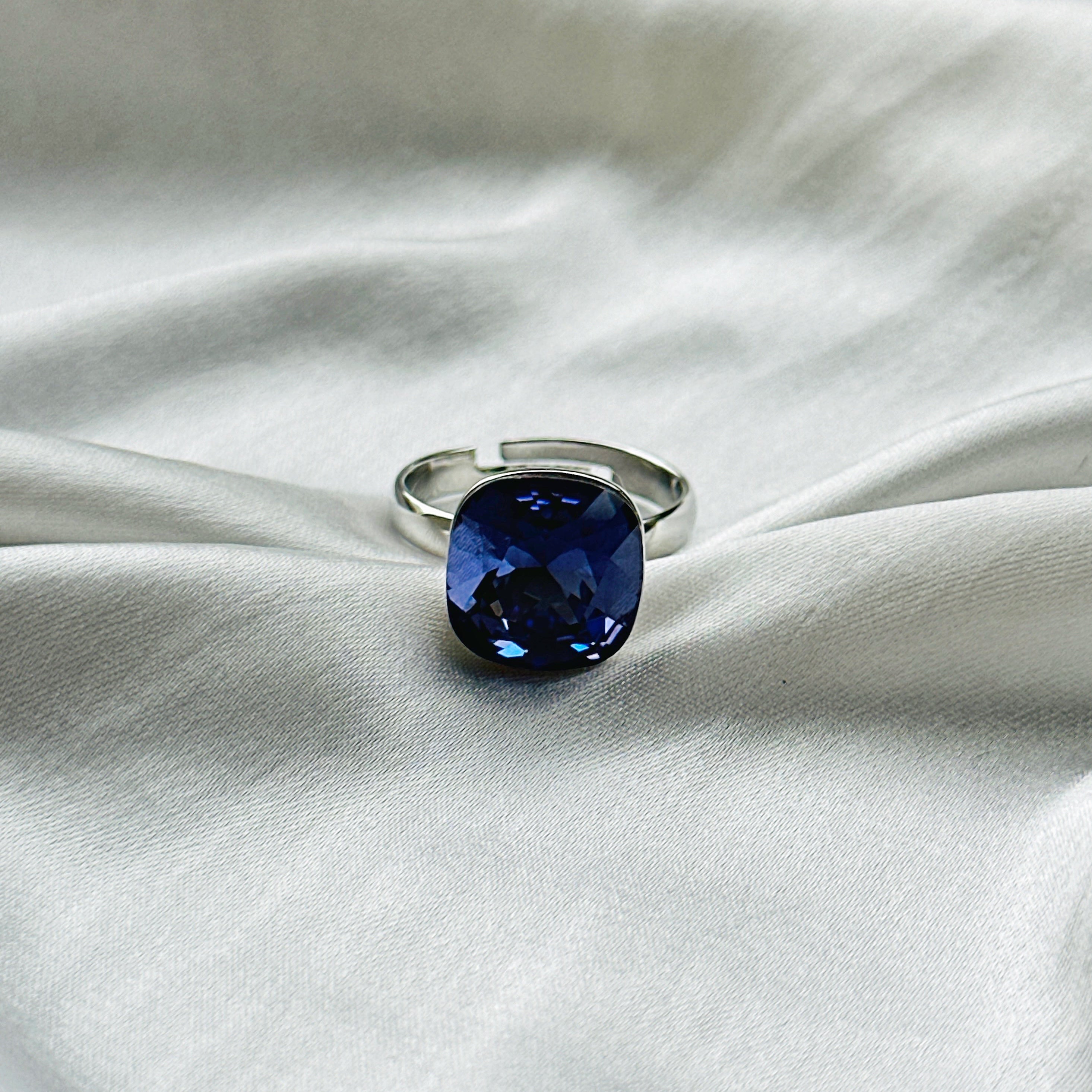 Purple Velvet Swarovski Crystal Silver Plated Adjustable Ring