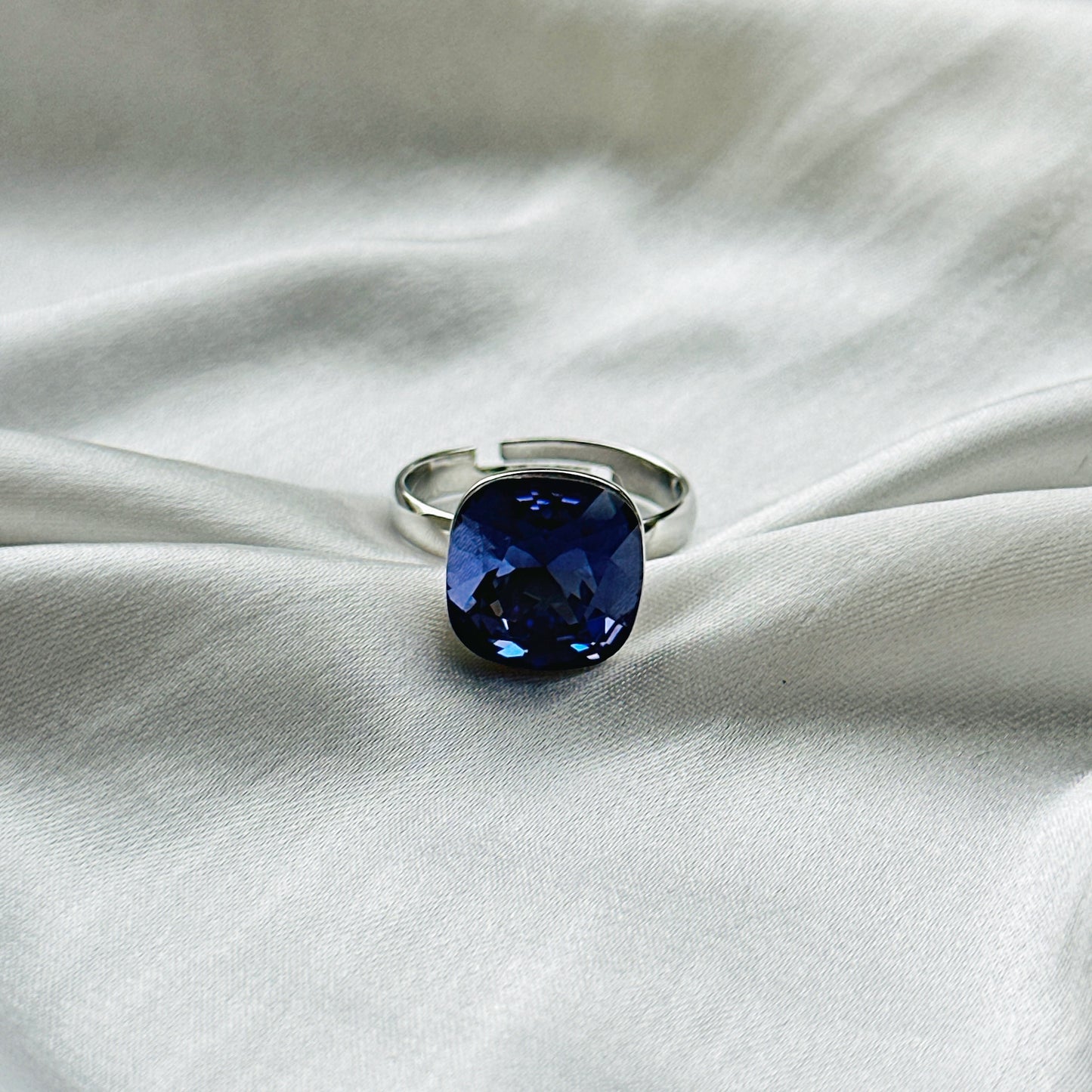 Purple Velvet Swarovski Crystal Silver Plated Adjustable Ring