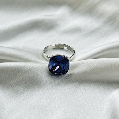 Purple Velvet Swarovski Crystal Silver Plated Adjustable Ring