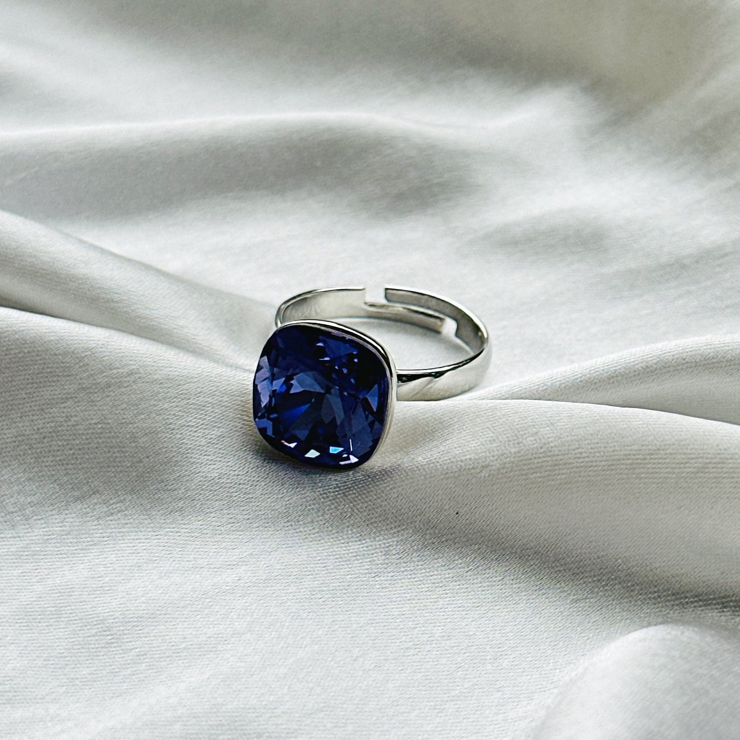 Purple Velvet Swarovski Crystal Silver Plated Adjustable Ring