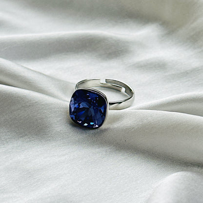 Purple Velvet Swarovski Crystal Silver Plated Adjustable Ring
