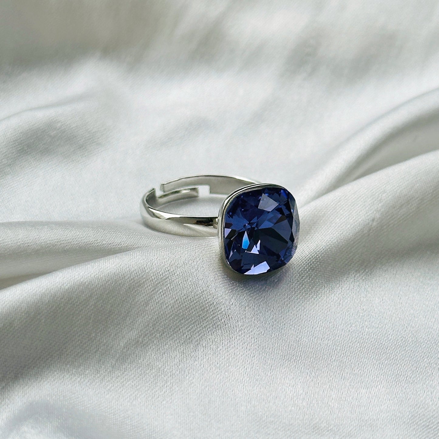 Purple Velvet Swarovski Crystal Silver Plated Adjustable Ring