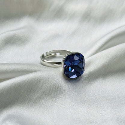 Purple Velvet Swarovski Crystal Silver Plated Adjustable Ring