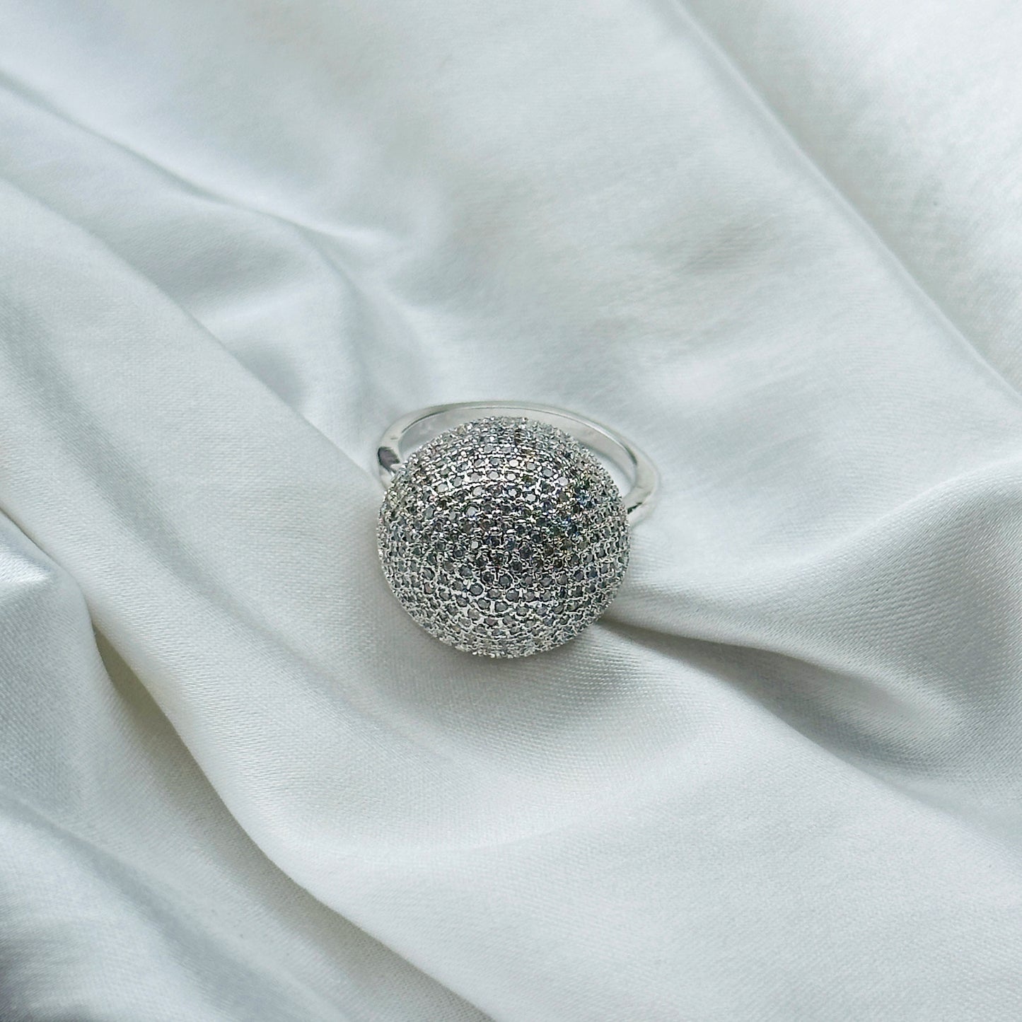 American Diamond Silver Plated Ring (Size: US 6 & US 7)
