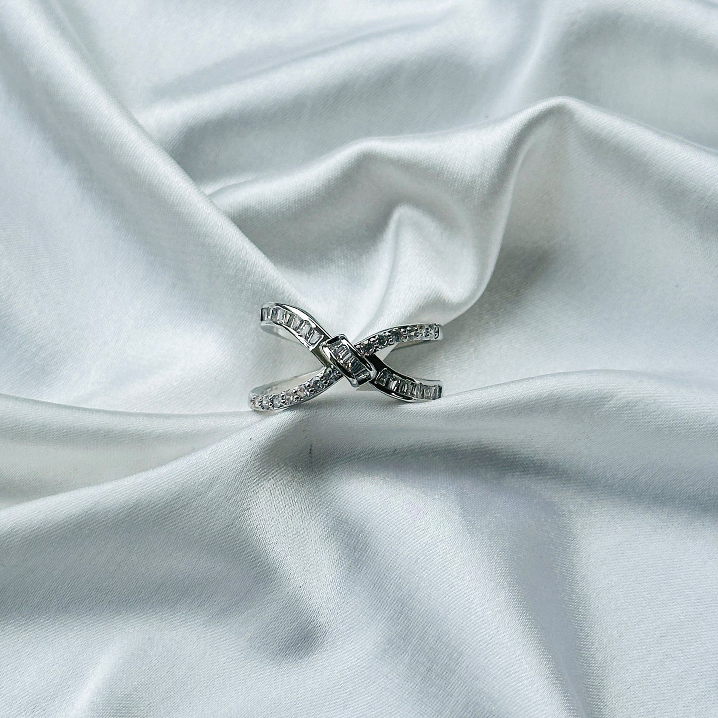 American Diamond Silver Plated Adjustable Ring