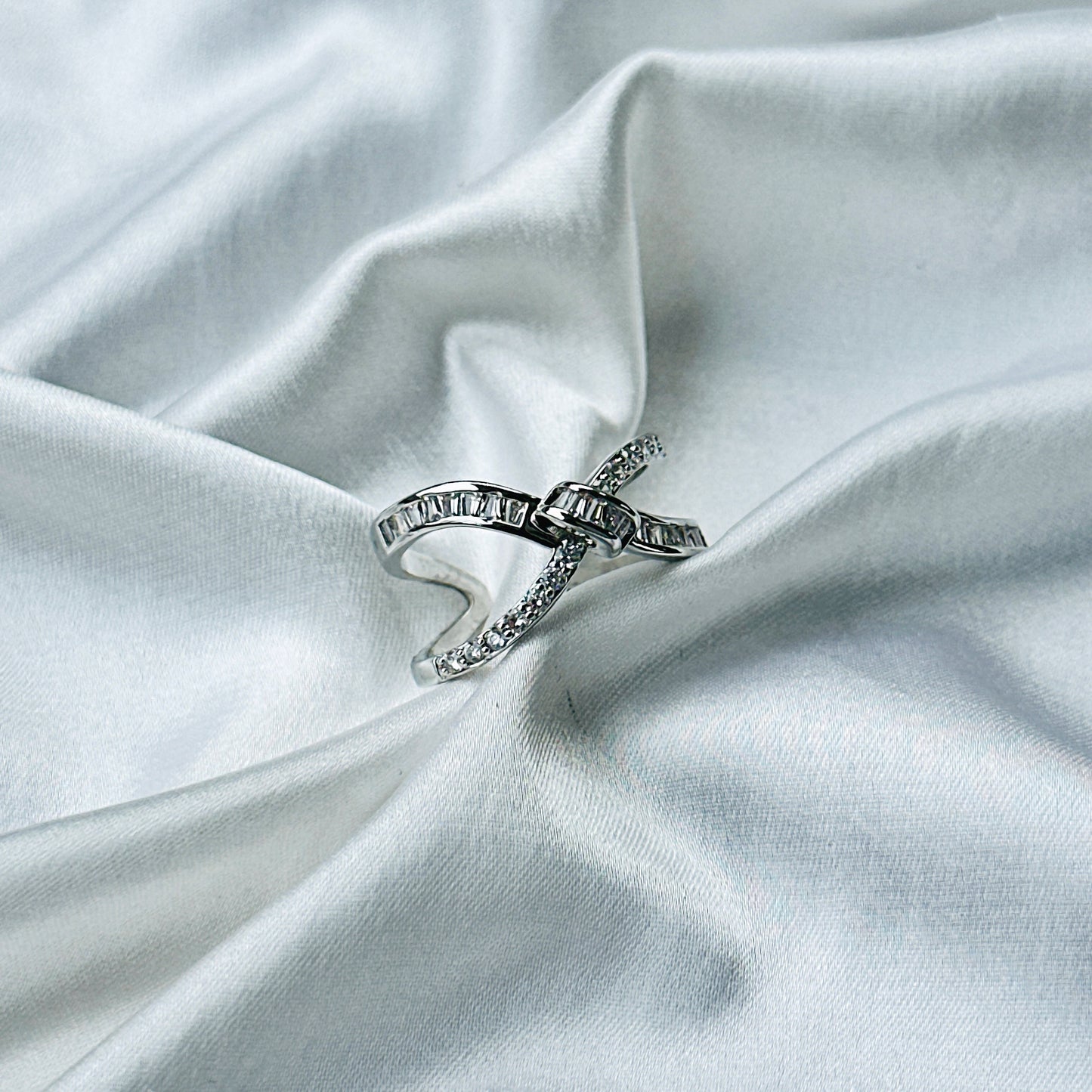American Diamond Silver Plated Adjustable Ring