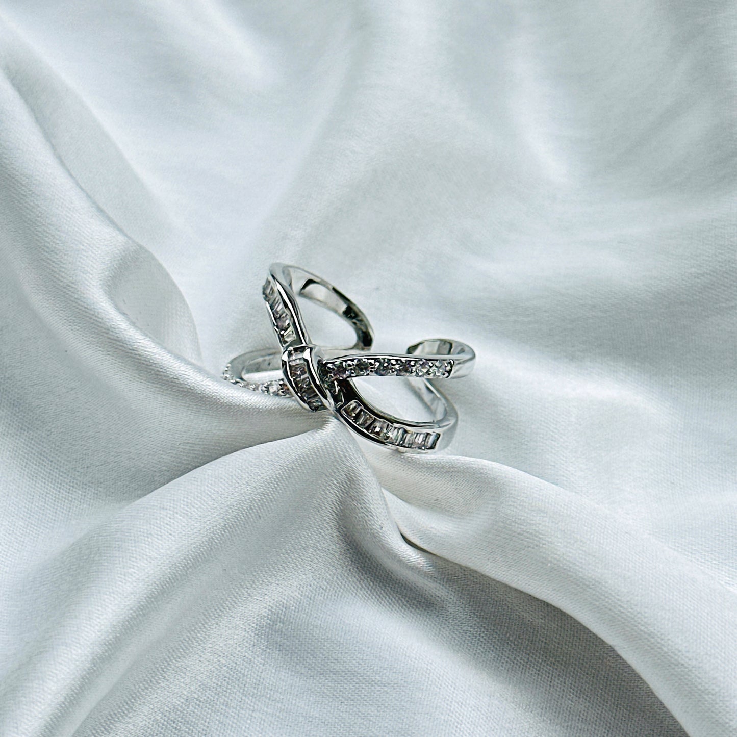 American Diamond Silver Plated Adjustable Ring